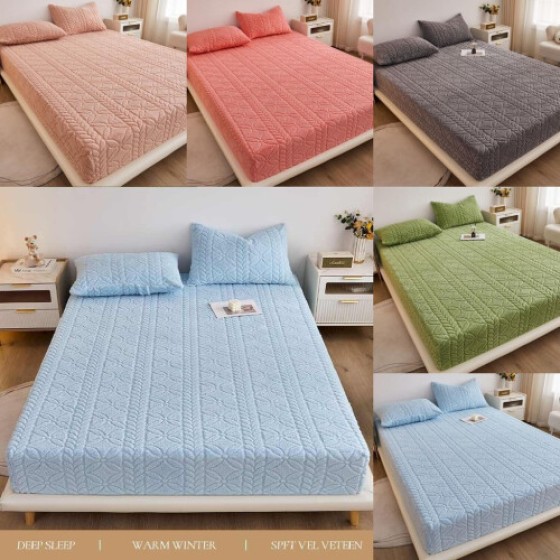 (Kopi, 200x220cm) Set Selimut Peluche Pola Bunga Warna Solid Set Pelindung Selimut